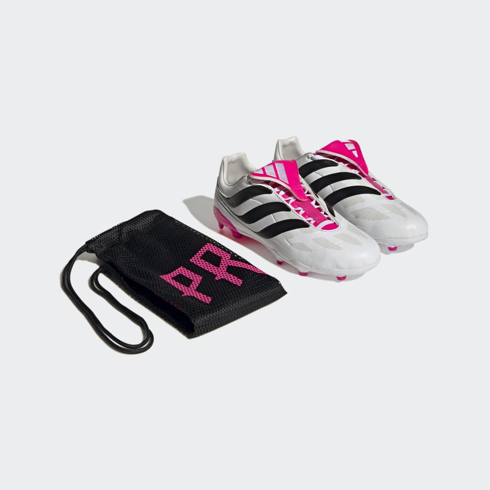 adidas Predator Precision.3 Youth Firm Ground Soccer Shoes - Fold-over Tongue, Soft Leather Forefoot, Firm Ground Outsole, Lightweight Synthetic Upper (White/Black/Pink, US Footwear Size System, Big Kid, Numeric, Medium, 4.5)