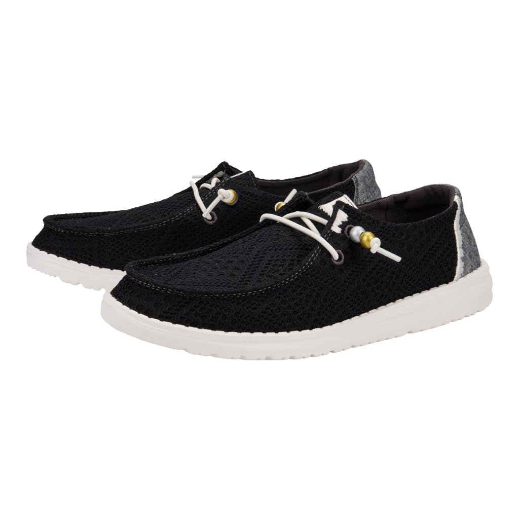 HEYDUDE Women's Wendy Boho Crochet Black Size 5 | Women's Shoes | Women Slip-on Loafers | Comfortable & Light-Weight