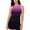 Reebok Women's Swimwear Endless Endurance High Neckline Soft Cup Tankini Bathing Suit Top, Pink, 10