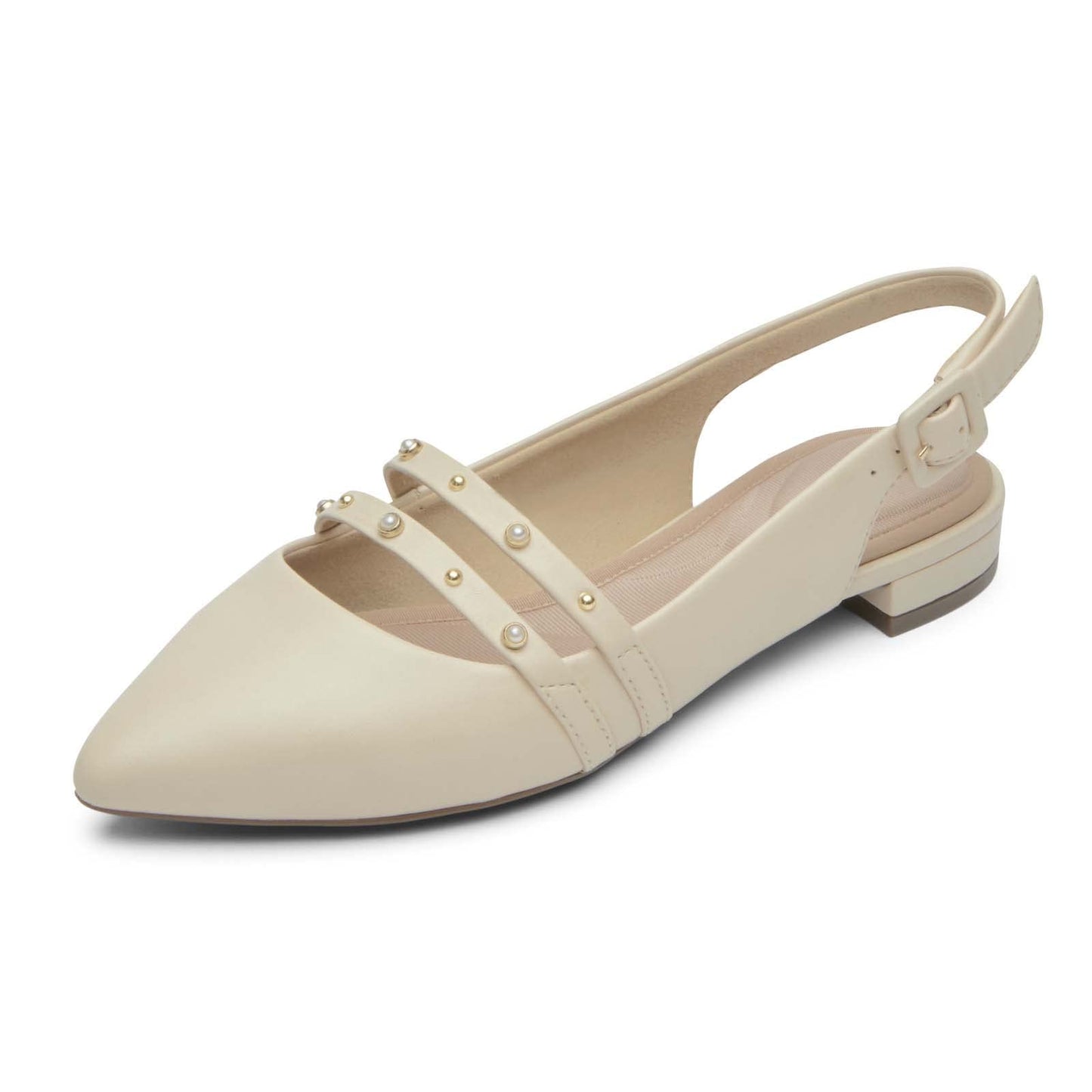 Rockport Women's Total Motion Adelyn Sling Ballet Flat, Vanilla Leather Pearl, 9