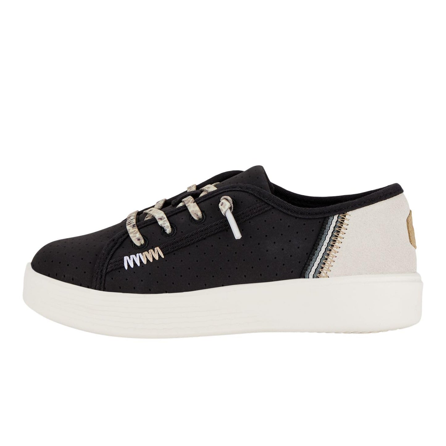 HEYDUDE Girl's Cody Y Perf Leather Black Size 3 | Youth's Shoes | Youth Slip-on Sneakers | Comfortable & Light-Weight