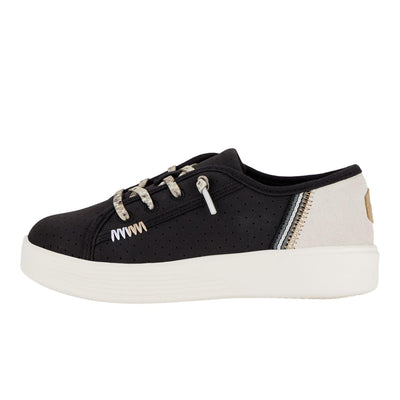 HEYDUDE Girl's Cody Y Perf Leather Black Size 3 | Youth's Shoes | Youth Slip-on Sneakers | Comfortable & Light-Weight