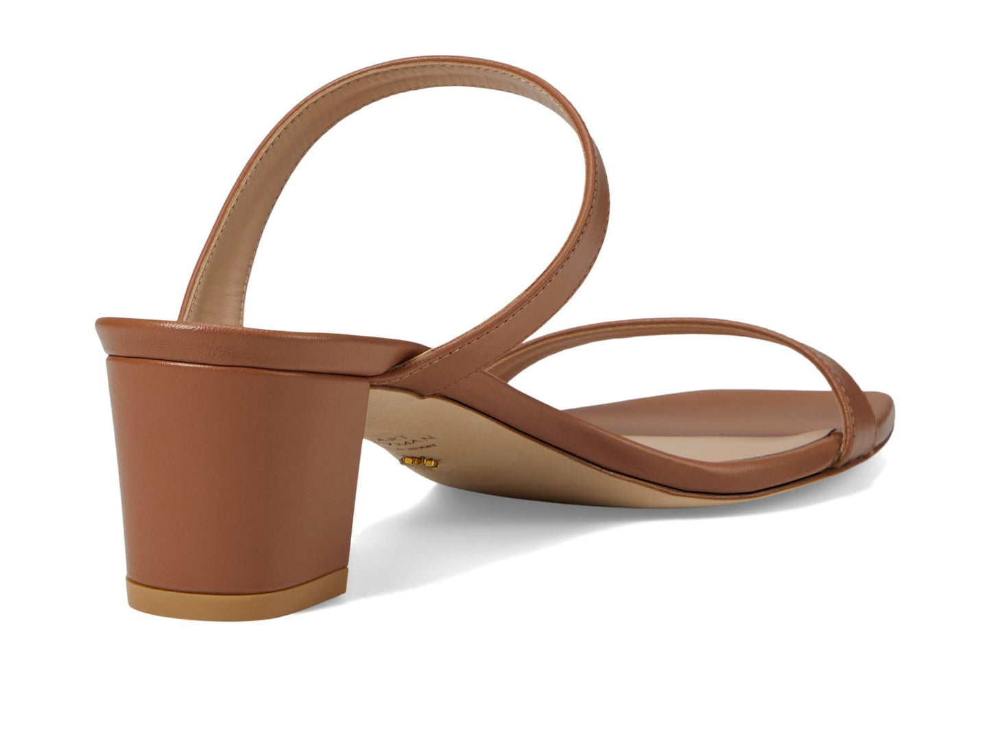 Stuart Weitzman Aleena 50 Block Slide Heels for Women - Leather Upper and Lining, Sleek Straps Design, and Rubber Outsole Tan 8.5 B