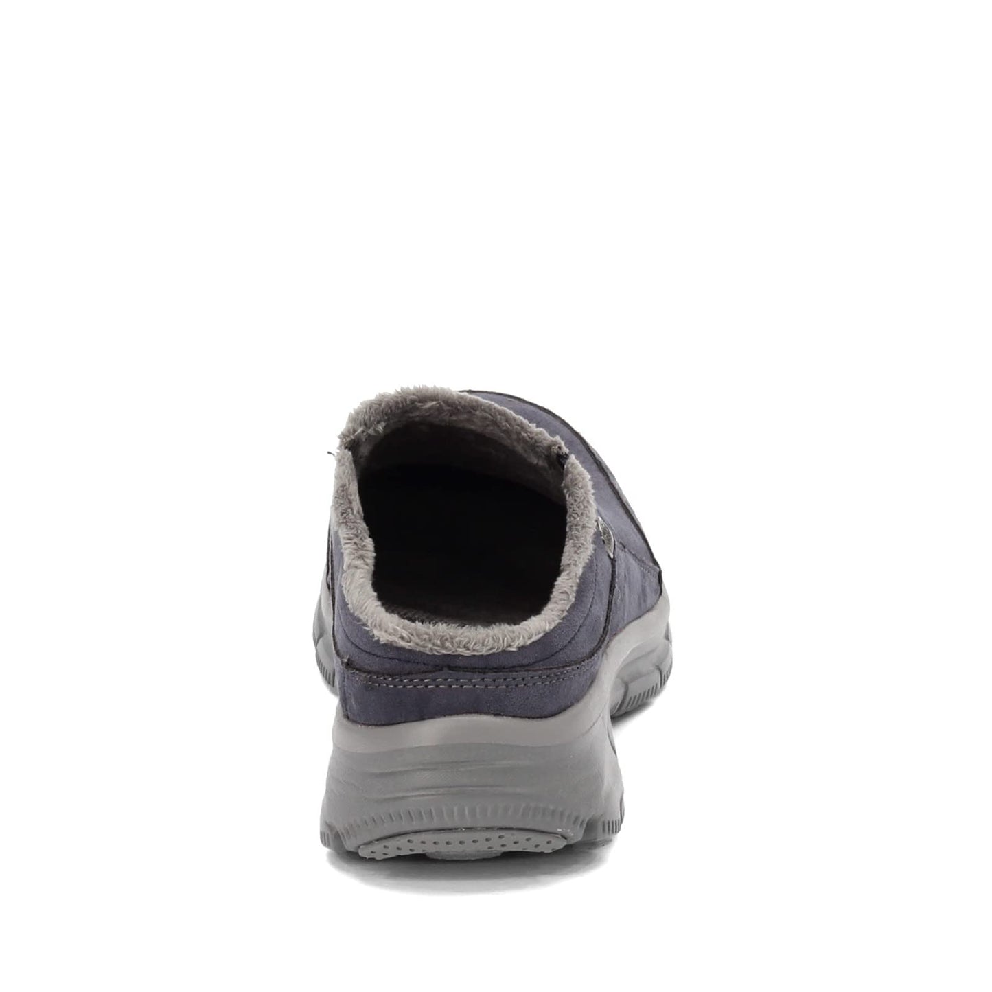 Skechers Women's Clogs - Relaxed Fit: Easy Going - Latte-Twin Gore Open Back Suede Fur Slip-On Clogs with Air Cooled Insole Mule, Navy, 9