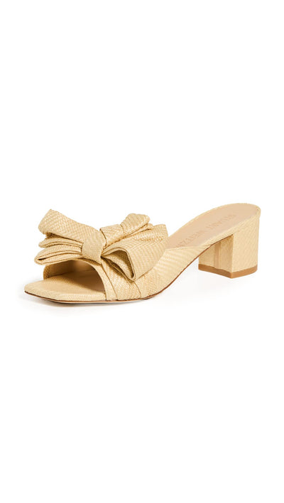 Stuart Weitzman Women's Loveknot 50mm Block Slides, Wheat, Tan, 8 Medium US