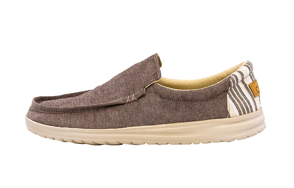HEYDUDE Women's Mikka Chambray Chocolate Size 11 | Women’s Loafers | Women’s Slip On Shoes | Comfortable & Light-Weight