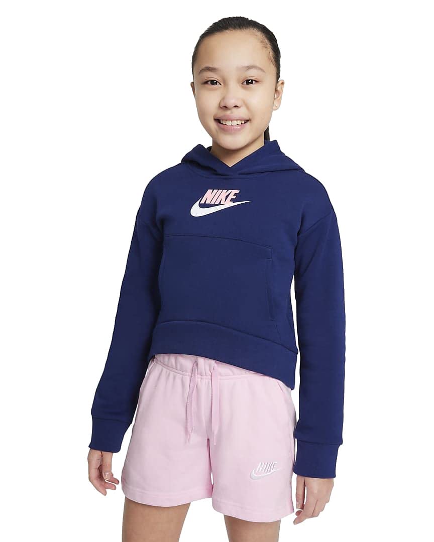 Nike Girl's Sportswear Club Fleece Hoodie (Little Kids/Big Kids) Blue Void/Arctic Punch/White MD (10-12 Big Kid)