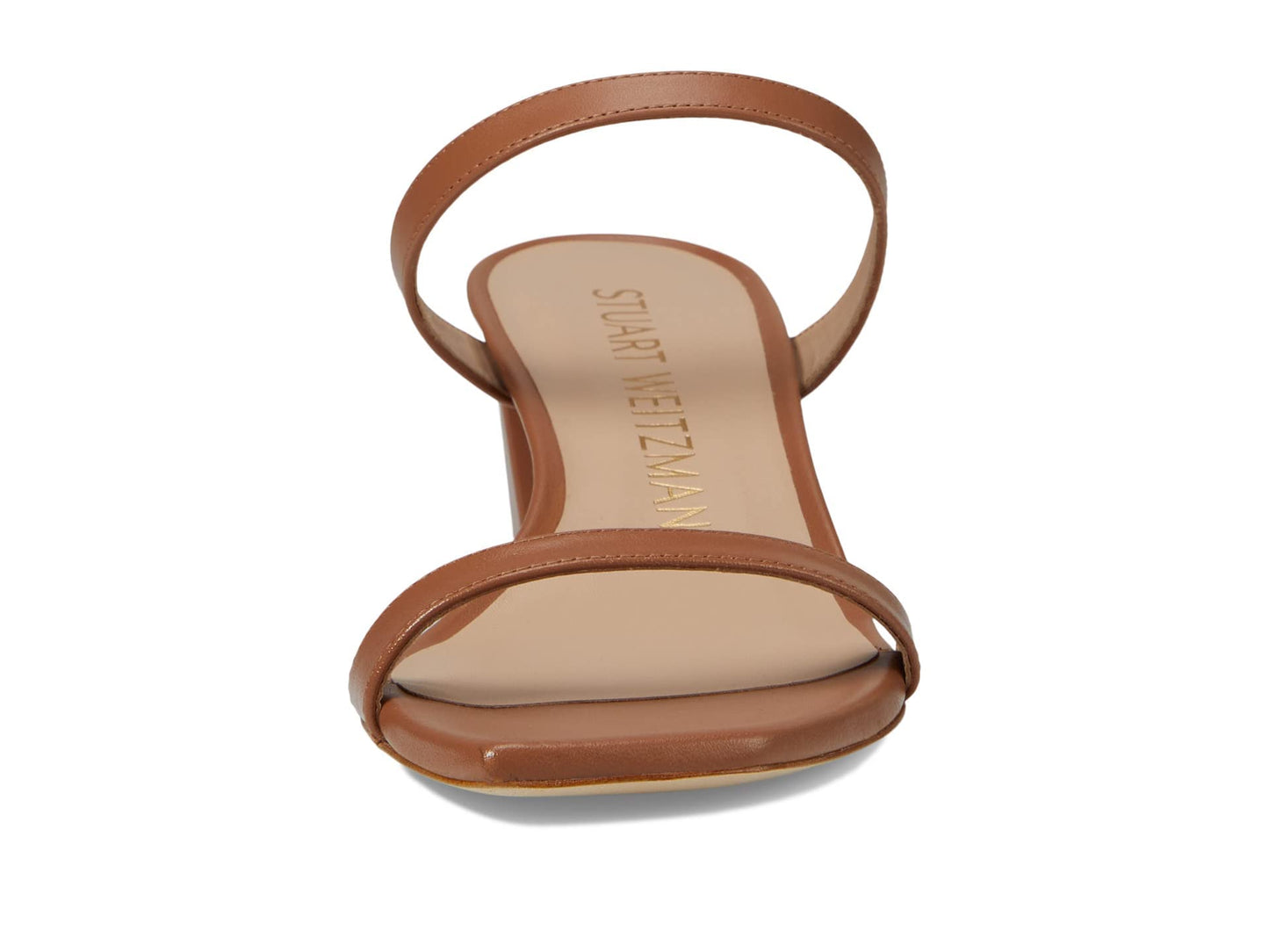 Stuart Weitzman Aleena 50 Block Slide Heels for Women - Leather Upper and Lining, Sleek Straps Design, and Rubber Outsole Tan 8.5 B