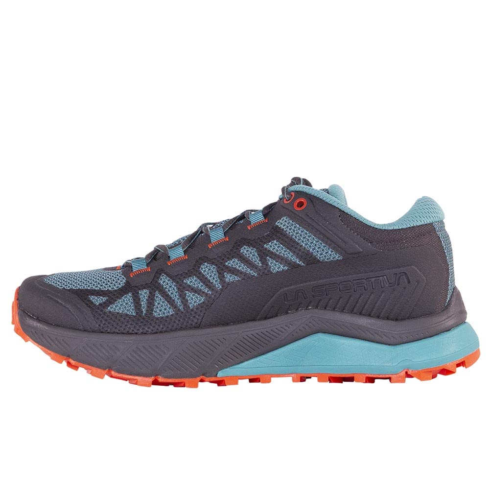 La Sportiva Womens Karacal Trail Running Shoe, Carbon/Lagoon, 8.5