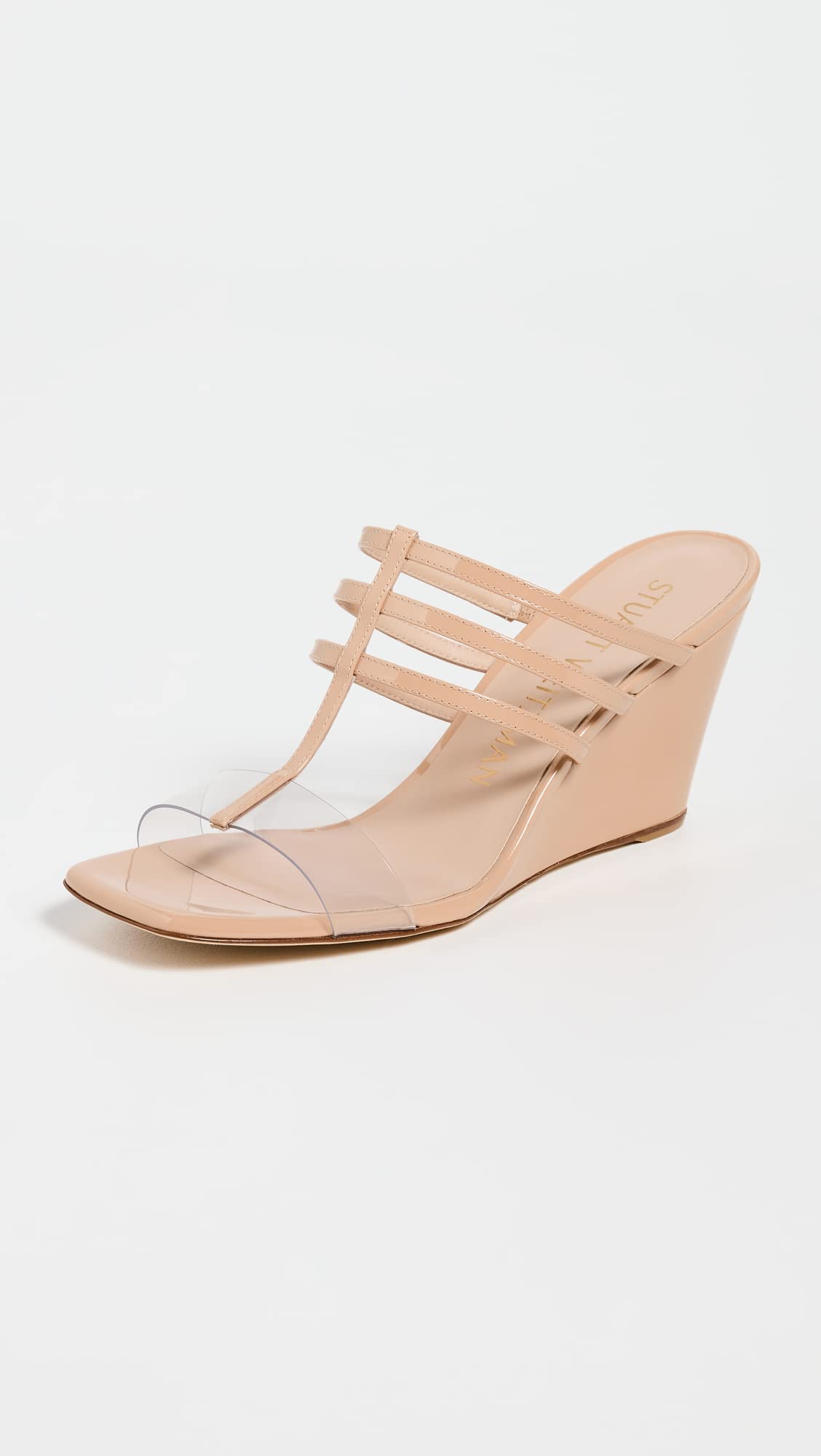 Stuart Weitzman Women's Deco Wedges 85mm, Adobe/Clear, 11 Medium US