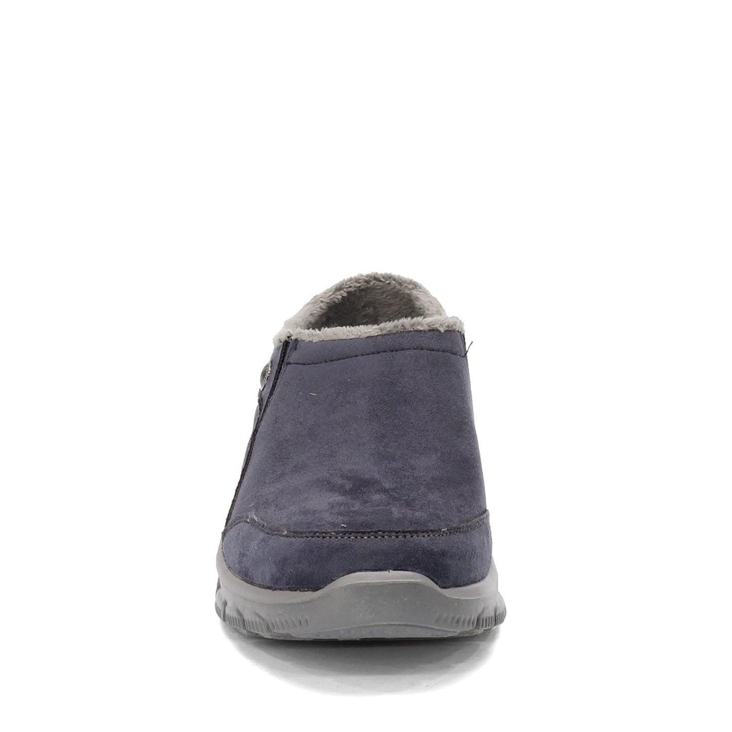 Skechers Women's Clogs - Relaxed Fit: Easy Going - Latte-Twin Gore Open Back Suede Fur Slip-On Clogs with Air Cooled Insole Mule, Navy, 9