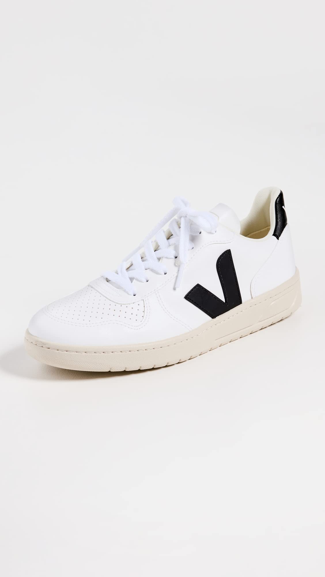 Veja Women's V-10 Lace Up Sneakers, White/Black, 4 Medium US