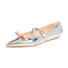 Stuart Weitzman Women's Felicity Bow Mary Jane Flats, Silver/Poudre, 9.5 Medium US
