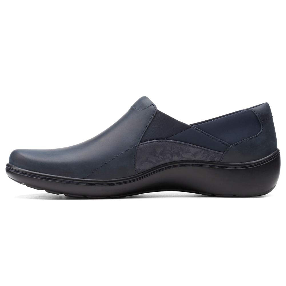 Clarks Cora Lilac Navy Leather/Textile Combination 8 B (M)