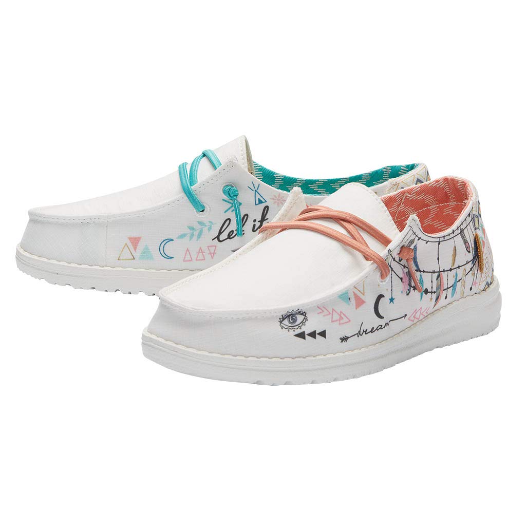 HEYDUDE Girl's Wendy Youth Doodle Bohon Size 3 | Girl’s Shoes | Girl’s Lace Up Loafers | Comfortable & Light-Weight
