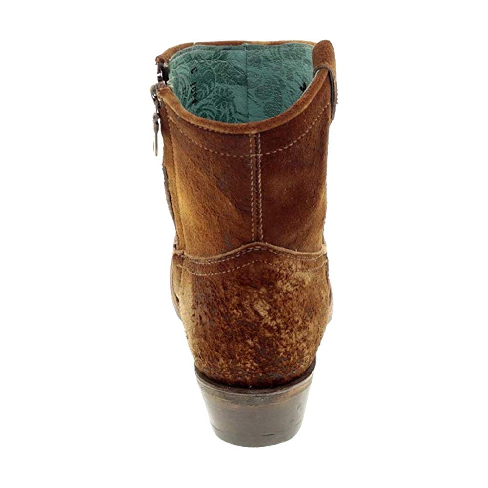 Corral Boots Women's Chocolate Tan Handcrafted Western Boots | Round Toe Ankle Boots with Lamb Leather and Side Zipper Design