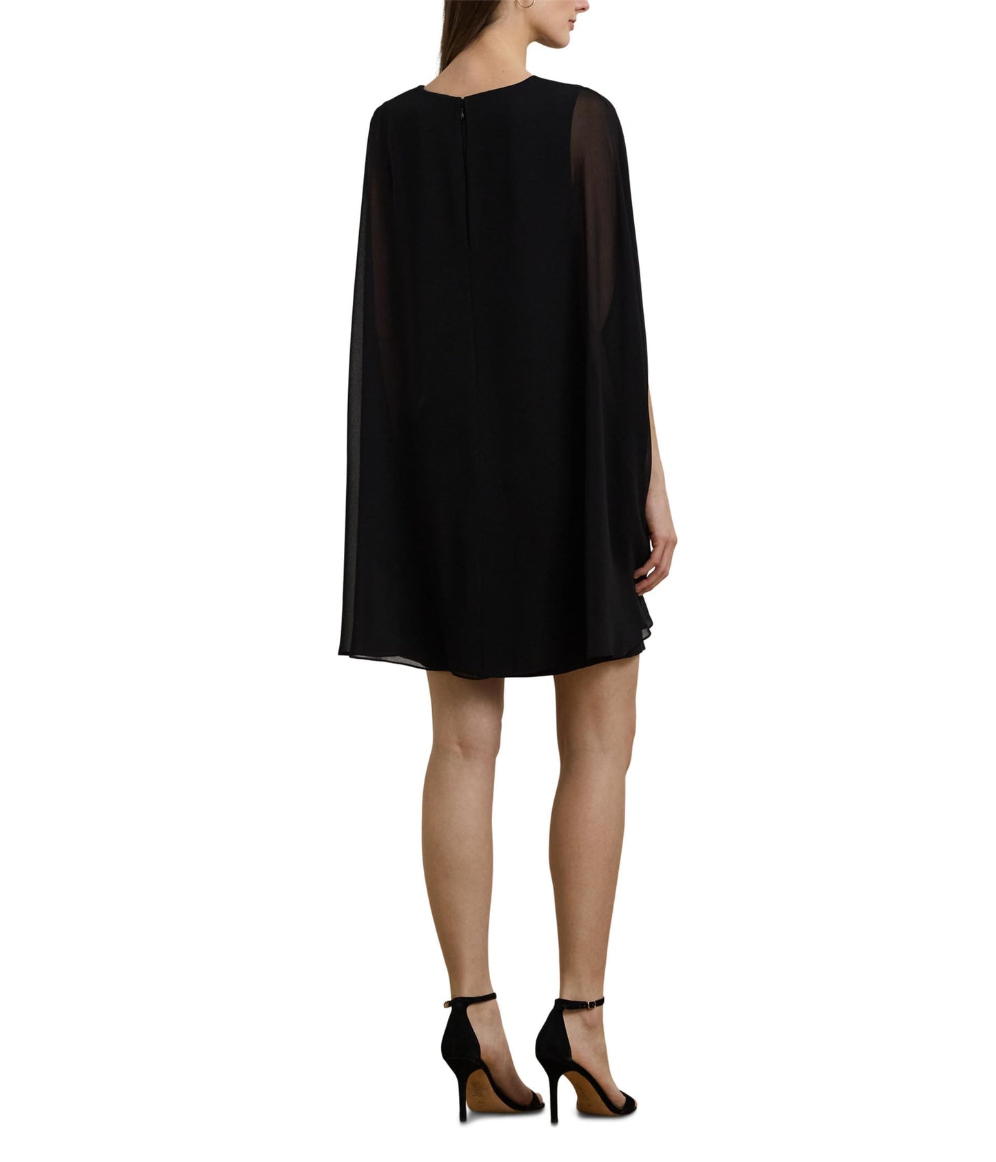 Lauren Ralph Lauren, Womens, Cape Georgette Cocktail Dress, Black 1, 4
