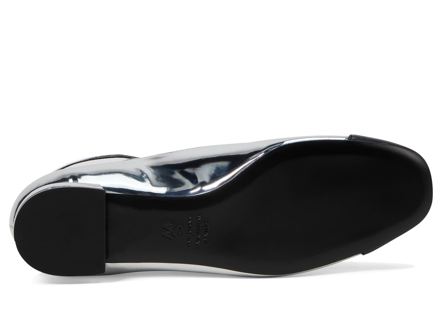 Stuart Weitzman Women's Eden Strap Flat, Silver/Black, 6