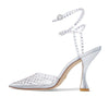 Stuart Weitzman Glam Xcurve 110 Wrap Pump Clear/Silver/Clear Aurora 5 B