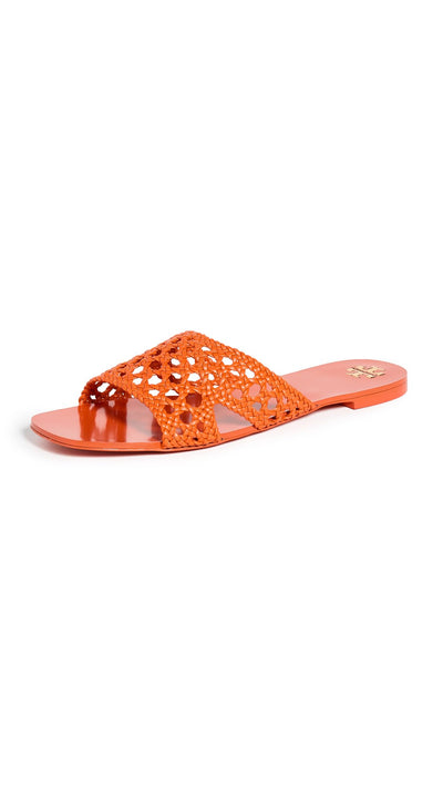 Tory Burch Women's Woven Flat Slides, Desert Flower Orange, 8.5 Medium US
