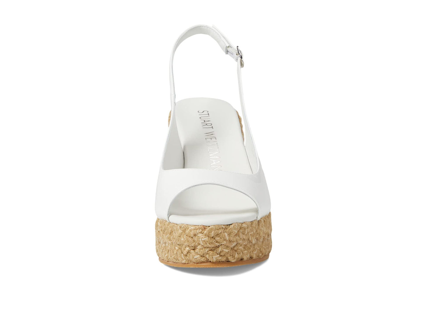 Stuart Weitzman Island Peep-Toe Espadrille Wedge White/Natural 8 B