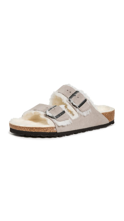 Birkenstock Men's Arizona Shearling Sandals, Stone Coin/Natural, 12 Medium US
