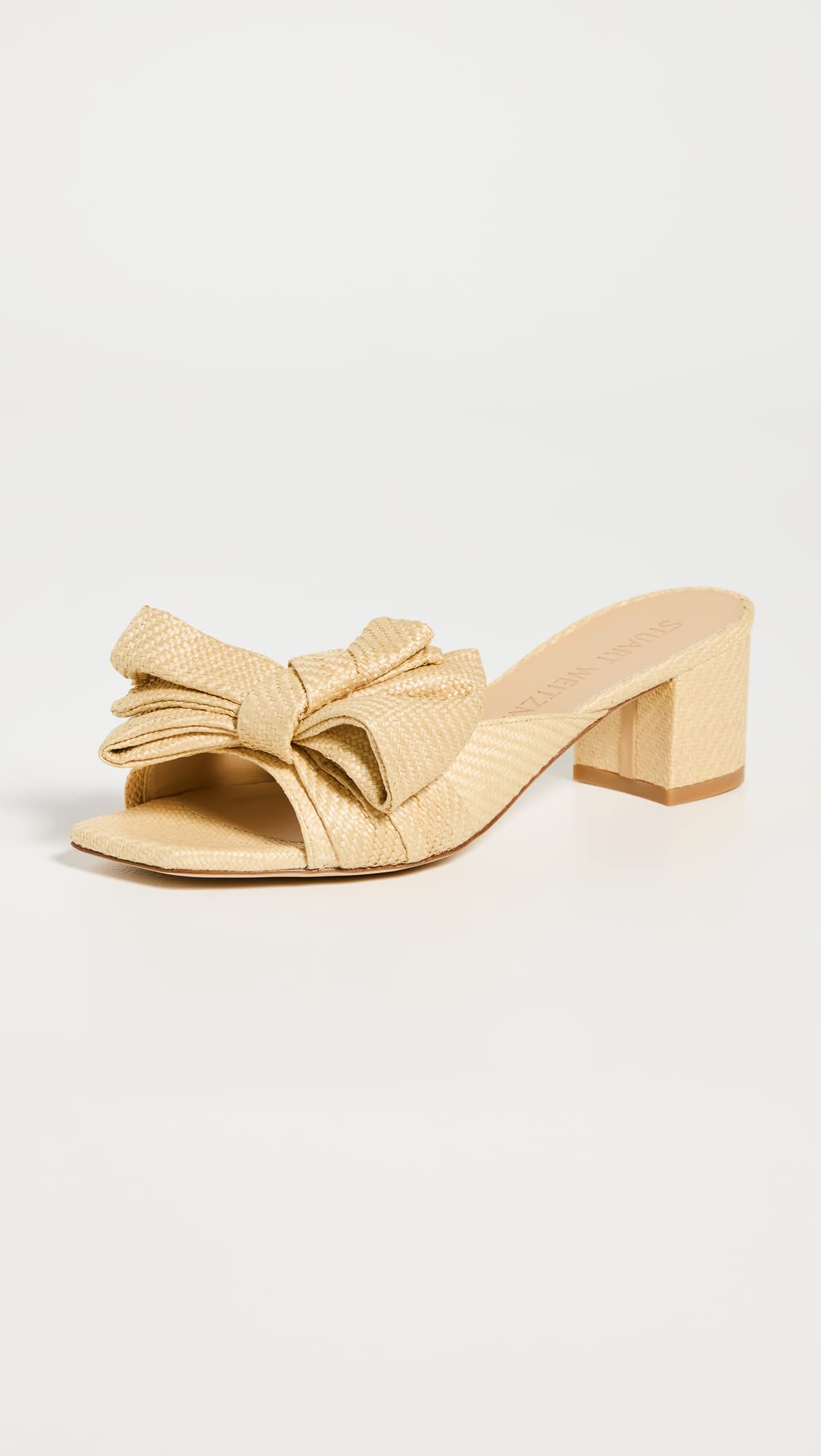 Stuart Weitzman Women's Loveknot 50mm Block Slides, Wheat, Tan, 8 Medium US