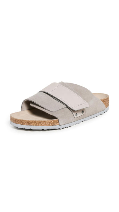 Birkenstock Men's Kyoto Grip Suede Slides, Stone Coin, Grey, 10 Medium US