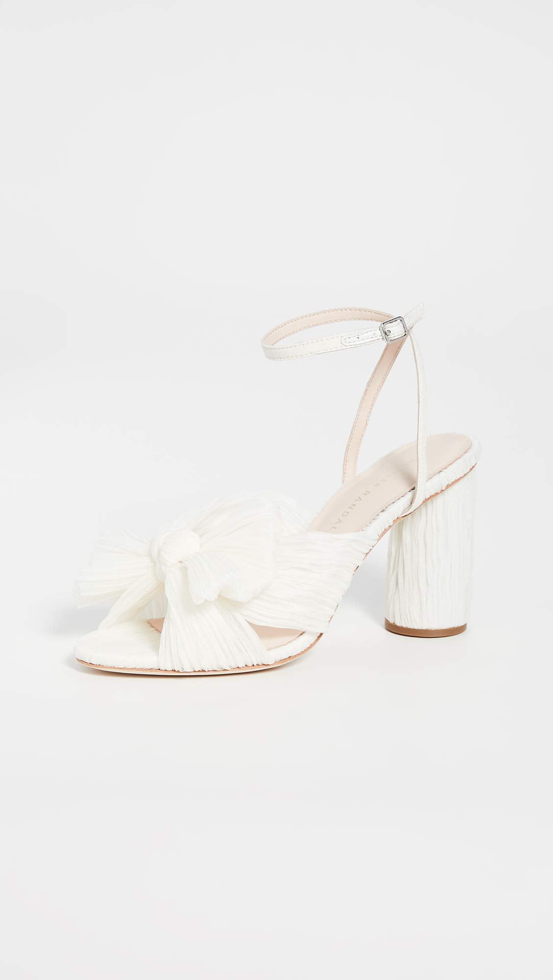 Loeffler Randall Women's Camellia Pleated Bow Heel with Ankle Strap, Pearl, 7 Medium US