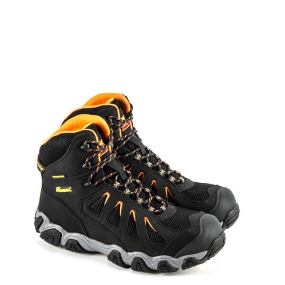 Thorogood Crosstrex 6 Waterproof Toe Hiking Boots for Men - Breathable Premium Leather and Mesh with Comfort Insole and Athletic Traction Outsole; ASTM Rated, Black/Orange - 11 W US