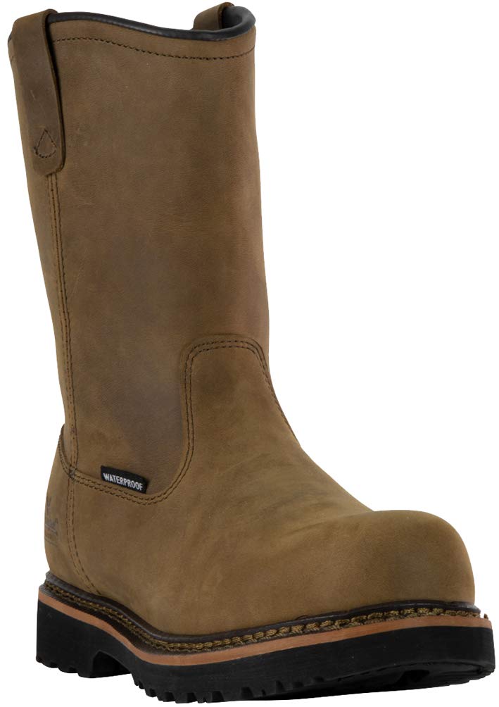 Thorogood V-Series 11” Waterproof Pull On Wellington Boots for Men - Premium Leather with Composite Safety Toe, Comfort Insole, and Chevron Traction Outsole; ASTM Rated, Crazy Horse - 8 W
