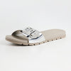 Tory Burch Women's Buckle Slides, Silver/Silver/Aluminum, 6 Medium US