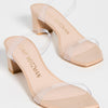 Stuart Weitzman Women's Aleena 50 Block Slides, Clear/Adobe, 9 Medium US