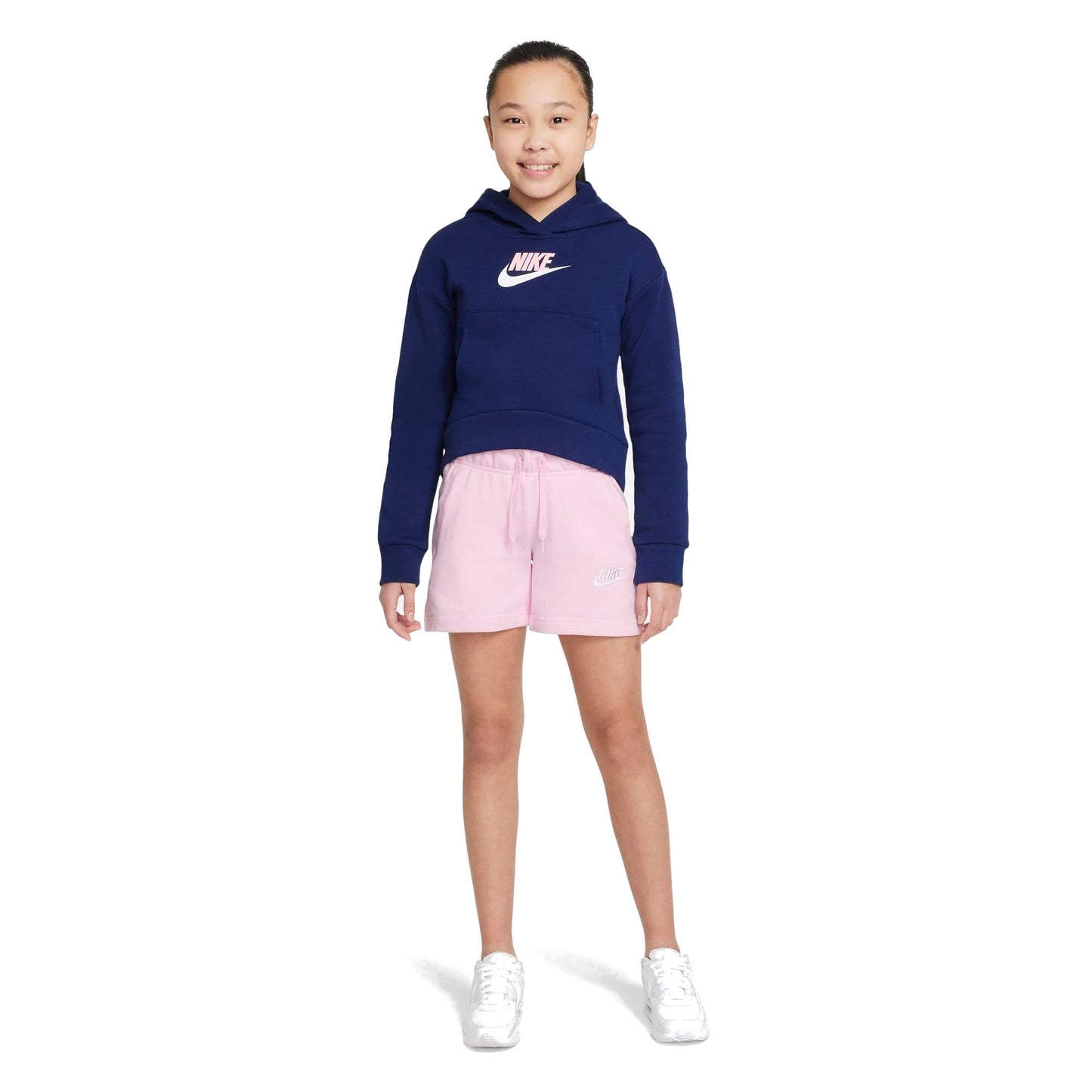 Nike Girl's Sportswear Club Fleece Hoodie (Little Kids/Big Kids) Blue Void/Arctic Punch/White MD (10-12 Big Kid)