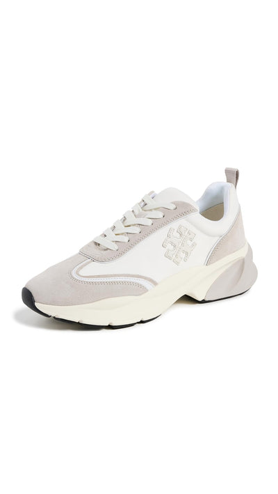 Tory Burch Women's Good Luck Trainer Sneakers, Bianco/Fossil Stone, 4.5 Medium US