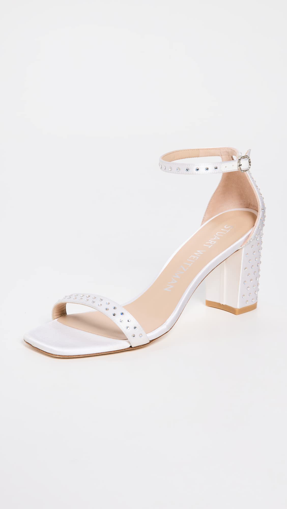 Stuart Weitzman Women's 75mm Nearlynude Shine Sandals, White/Moonlight, 6.5 Medium US