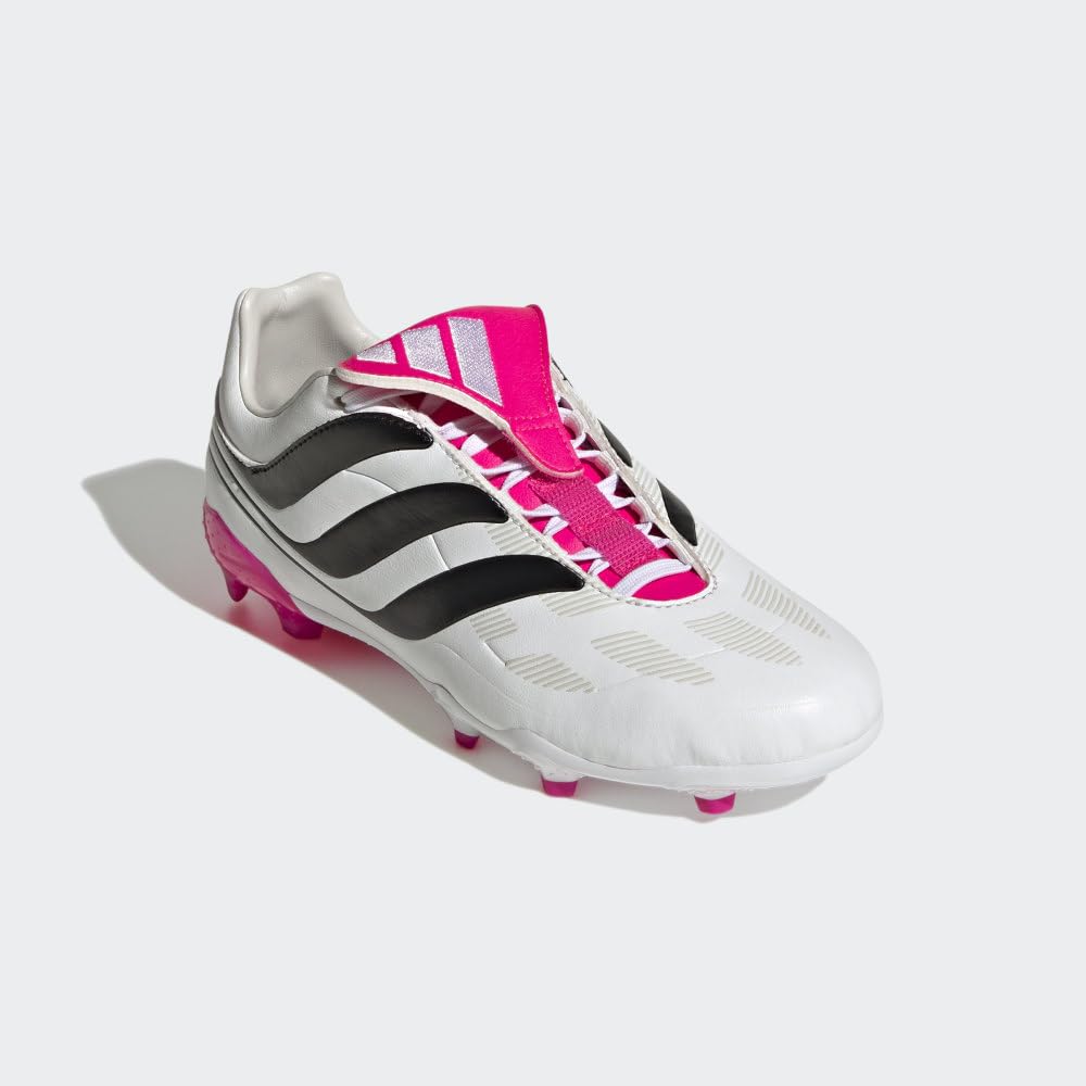 adidas Predator Precision.3 Youth Firm Ground Soccer Shoes - Fold-over Tongue, Soft Leather Forefoot, Firm Ground Outsole, Lightweight Synthetic Upper (White/Black/Pink, US Footwear Size System, Big Kid, Numeric, Medium, 4.5)