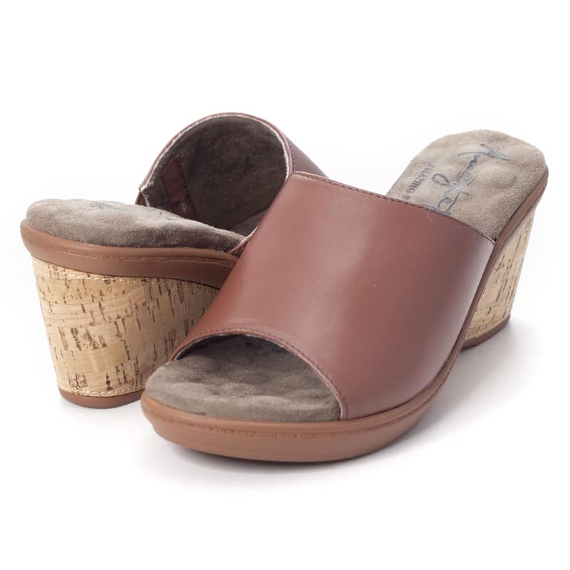 Amaztep Women's Platform Wedge Leather Sandal Open Toe Slip On Walking Comfortable Slide Sandals for Summer Dressy Casual (Brown, Size 6.5, Medium)