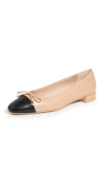 Stuart Weitzman Women's Sleek Bow Flats, Adobe/Black, 5.5 Medium US
