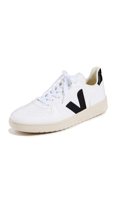 Veja Women's V-10 Lace Up Sneakers, White/Black, 4 Medium US