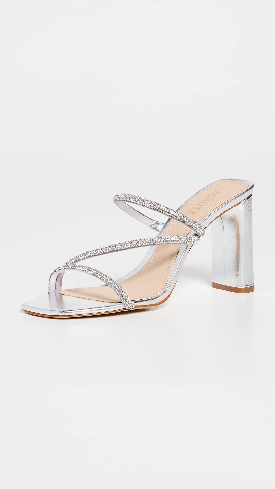 SCHUTZ Women's Chessie Bright Sandals, Cristal, Clear, Silver, 5 Medium US