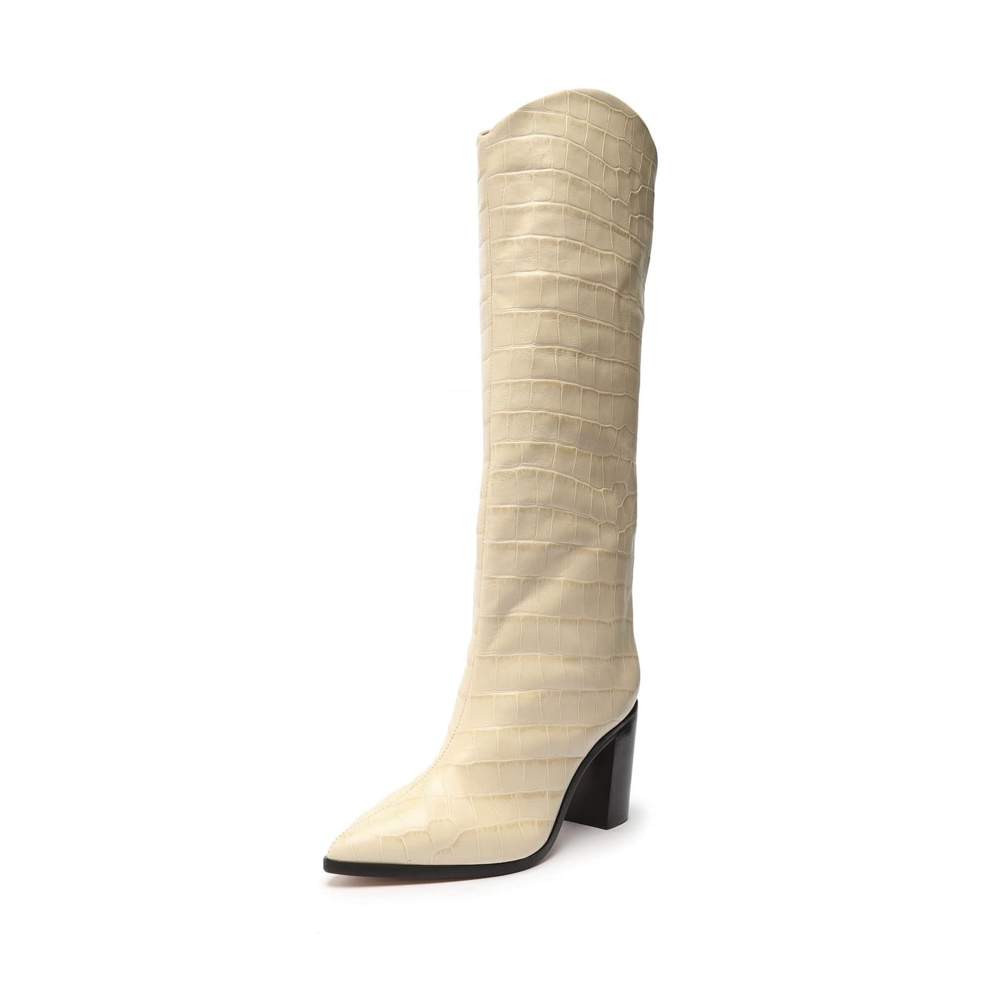 SCHUTZ Women's Maryana Block Boots, Egg Shell, Off White, 7.5 Medium US