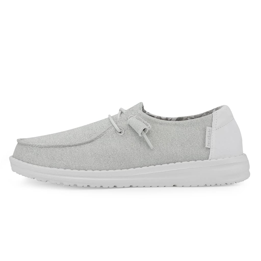 Hey Dude Women's Wendy Stretch Sparkling White Size 11 | Women’s Shoes | Women’s Lace Up Loafers | Comfortable & Light-Weight