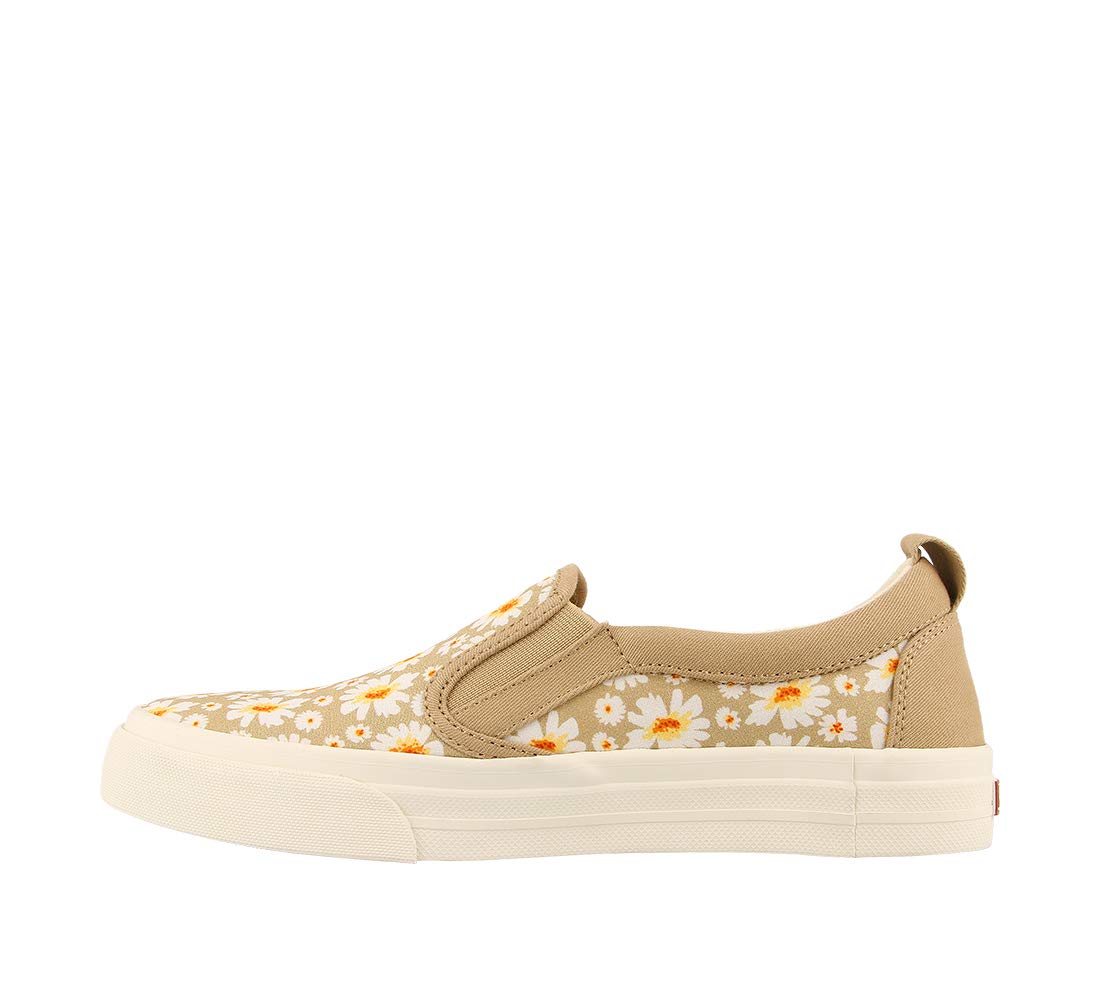 Taos Rubber Soul Slip-On Women's Sneaker - Fresh and Clean Canvas Design with Effortless Style, Removable Footbed and Arch Support - Elevated Comfort for All-Day Fashion Tan Daisy 7 M