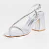 Stuart Weitzman Women's Soiree Crystal 85mm Block Sandals, Silver/Clear, 9 Medium US