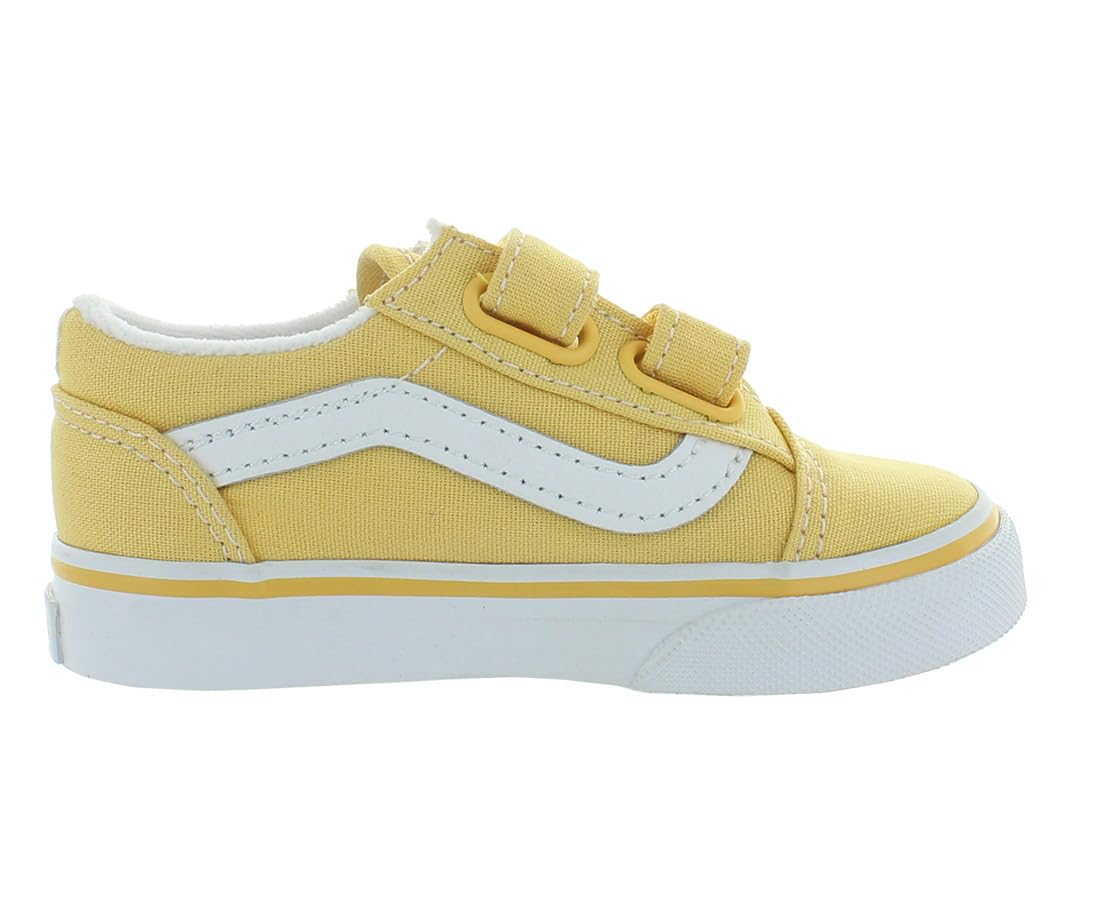 Vans Kids Old Skool V Flower (Infant/Toddler) Sneaker, Yellow, 4 US Unisex