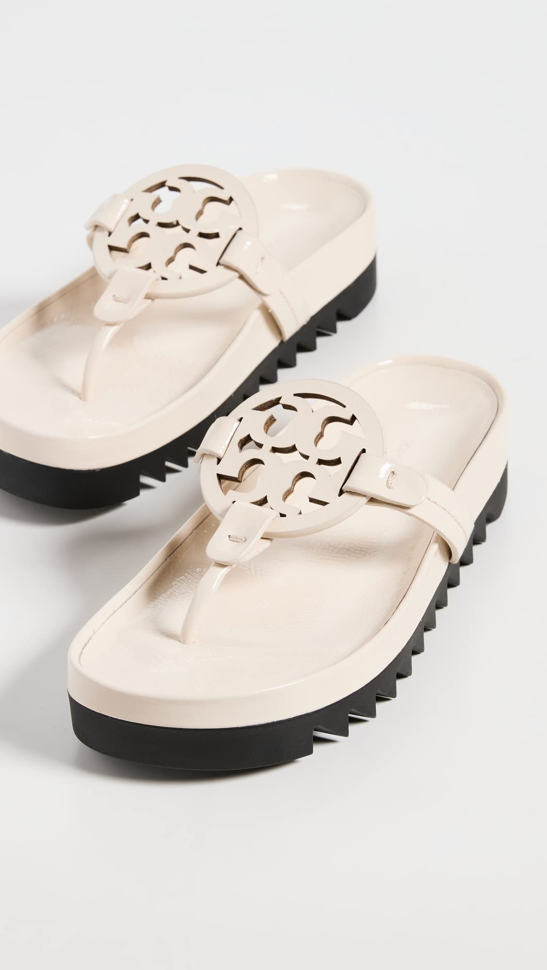 Tory Burch Women's Miller Cloud Lug Sole Sandals, New Cream/Perfect Black, 7 Medium US