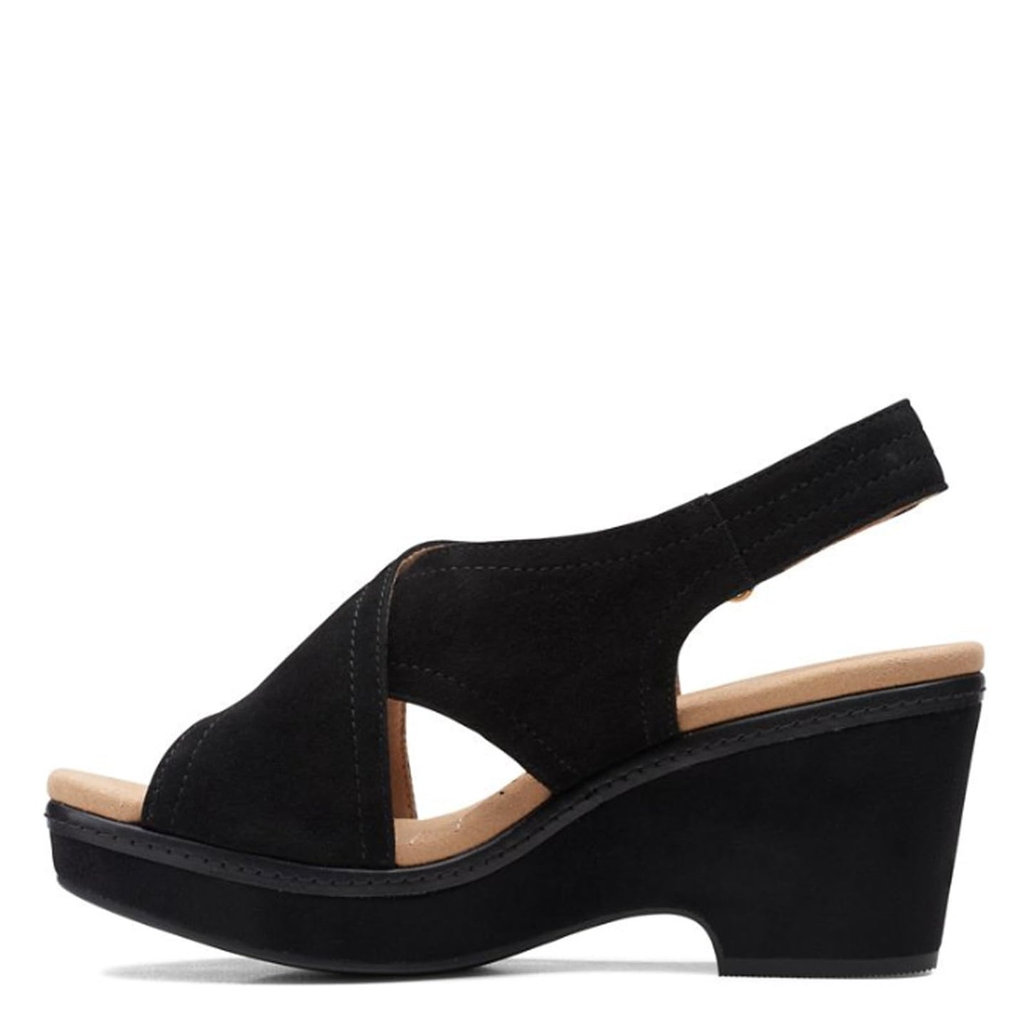 Clarks Women's Giselle CoveWedge Sandal, Black Suede, 6 UK