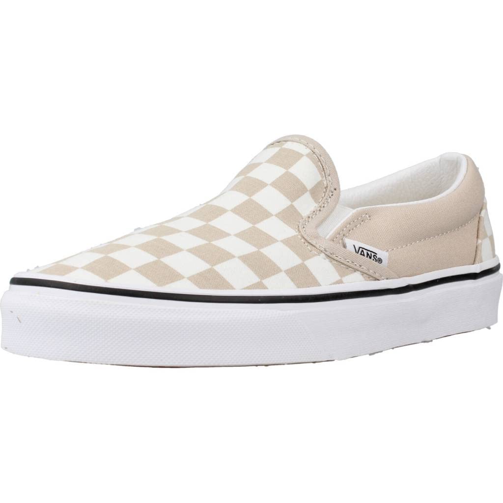 Vans Women's UA Classic Slip-On Sneakers, Color Theory Checkerboard, Tan, Off White, Print, 7 Medium US