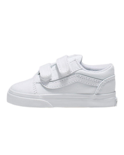 Vans - Toddlers Old Skool V Sneakers with Fastner, Color True White/True White, Size: 3.5 M US Toddler